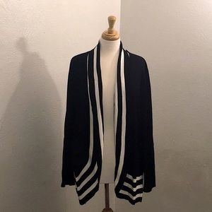 Pointelle Black and Cream Striped Cardigan
